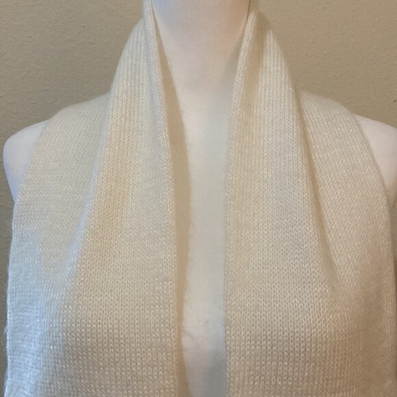 Vintage Hansen Scarf Knit Fringe Hem White Soft Cozy Fair Isle Printed Pastel - Picture 3 of 10